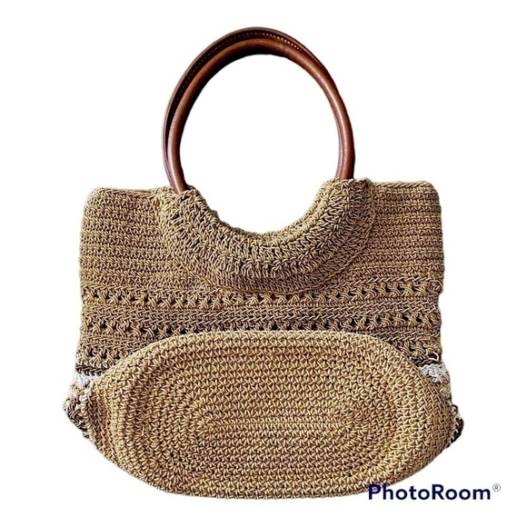 BOHO WOVEN HANDBAG-TAN AND BRIWN - Picture 2 of 5